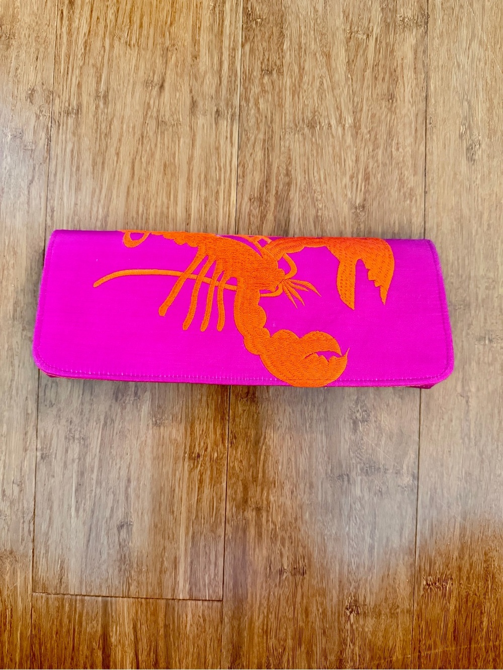 Shiraleah Pink and Orange Silk Embroidered Clutch Handbag